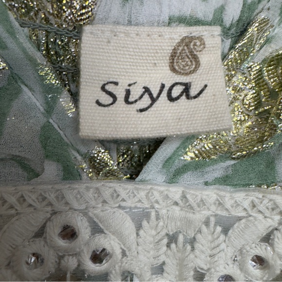 Siya Green Gold Floral Boho Maxi Dress High-Low Sundress Size M - Picture 11 of 14